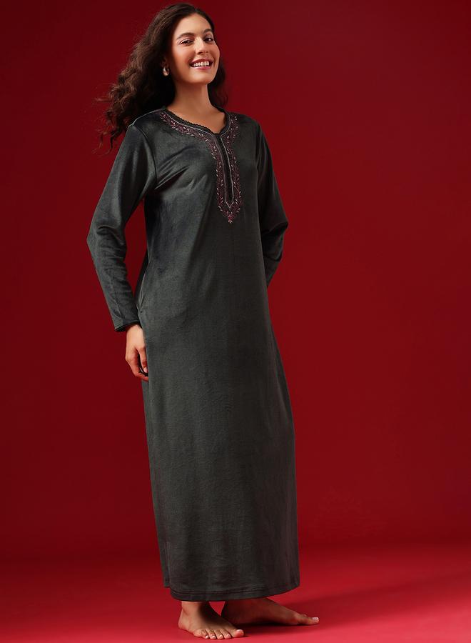 Clovia Velour V Neck Nightdress - Image 4